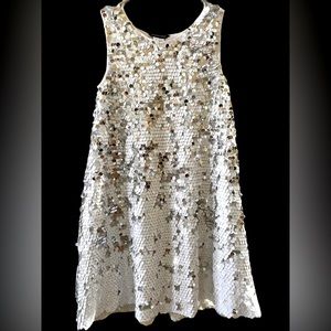 MARCIANO Off White/Silver Sequins Shift Dress Girls 🚨NWOT🚨Size S 7/8